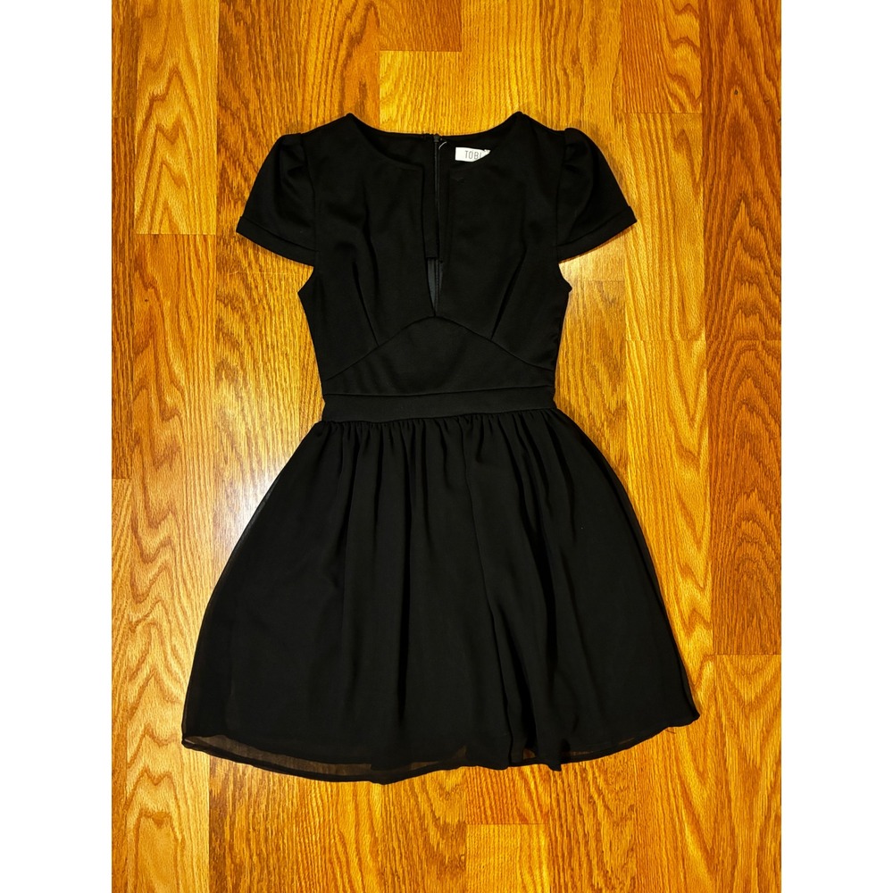 Tobi Cocktail Party Dress Dark Academia Coquette Deep V Mini Small Black Formal